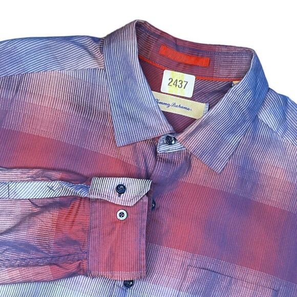 Tommy Bahama Shirt Men’s XL Red/blue  Ombre Cotton Silk  Button Up‎ Long Sleeve - Picture 1 of 13